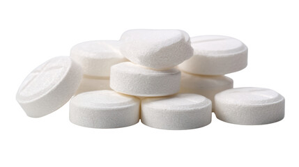 Stacked white tablets on transparent background, perfect for health-related concepts.