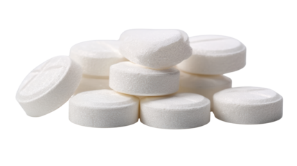 Stacked white tablets on transparent background, perfect for health-related concepts.