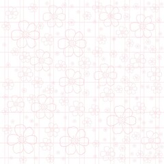 grid pattern,pink tone, flower, butterfly, pastel pink, background, line art, cartoon style, cute, vintage, minimal, soft, textile, nature