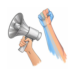 loudspeaker in hand megaphone shout from multicolor
