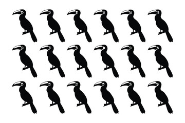 Naklejka premium Silhouette Toucans Array: A meticulously designed array showcases multiple silhouette toucans, emphasizing their distinctive form, and a creative element in design.