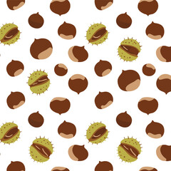 Obraz premium Seamless pattern with various chestnuts and horse chestnuts autumn theme