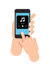 Hand holding phone with media player app stock illustration