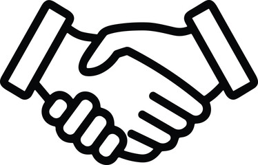 Handshake vector icon—black and white symbol of partnership, teamwork, agreement, business collaboration, and mutual understanding