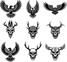 Obraz premium Tribal Skulls and Eagles tattoo Collection bundle