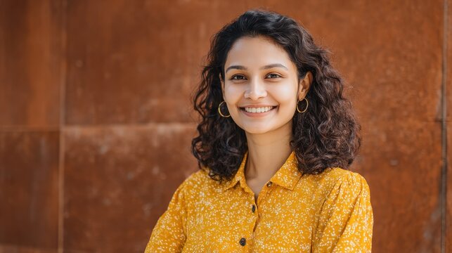 Indian Woman Headshot. Young Happiness: Portrait of Gen Z HR Intern at Company with Vision and Values