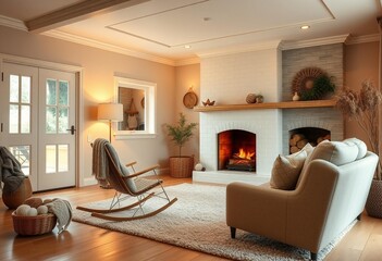 Cozy living room with rocking chair and yarn