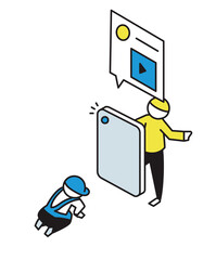 店員を勝手に撮影し、SNS投稿する人のイラスト