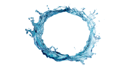 A dynamic splash of water creating a circular shape, isolated on a white background.