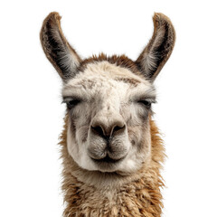 Fototapeta premium A close-up of a fluffy llama with a calm expression, showcasing its distinctive features and warm fur.