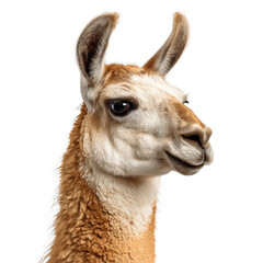 Obraz premium A close-up of a llama, showcasing its soft fur and expressive eyes against a plain background.