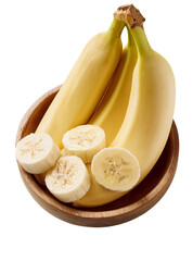 Sliced raw bananas isolated on white background