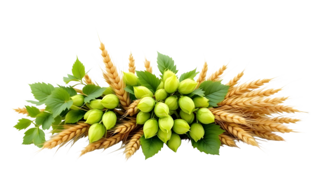 green oak leaves and acorns on white background PNG  - Powered by Adobe