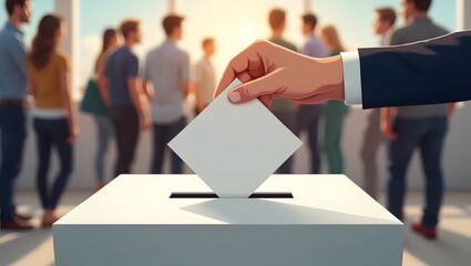 Closeup of Hand Casting Vote at Ballot Box During Election