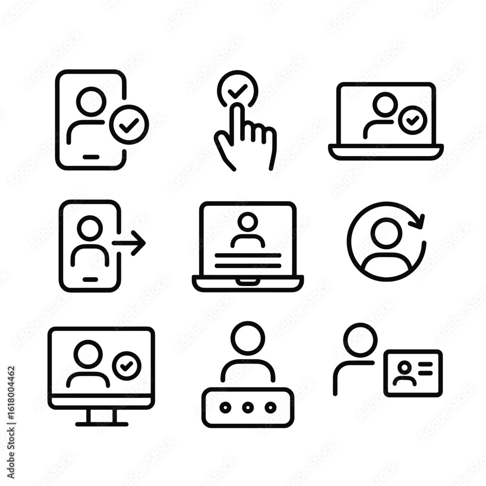 Poster user onboarding interface icon set. outline symbols. line design