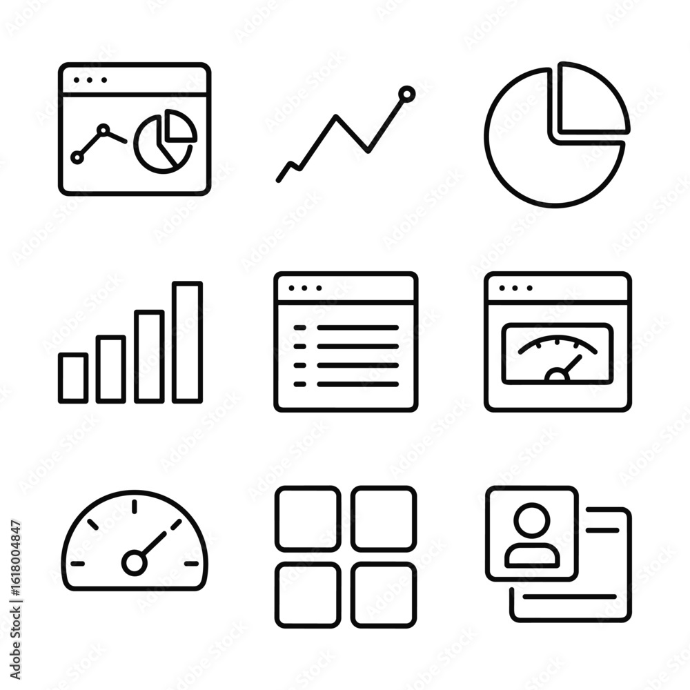 Poster digital dashboard interface vector icons. outline symbols. line design