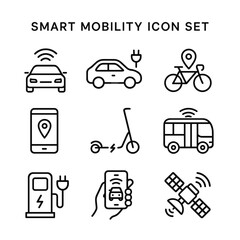 Future transport and mobility vector icons. Outline symbols. Line design