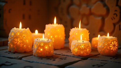 Peaceful Glowing Candles on Dark Background - Spiritual Ambiance