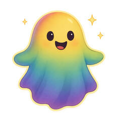 Obraz premium Glowing rainbow ghost illustration for party theme Colorful Friendly Ghost Cartoon Character Illustration