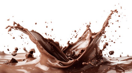 Fototapeta premium Delicious chocolate splash with rich texture, isolated on a white background.