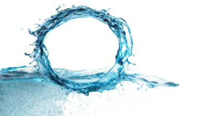 Dynamic water splash creating a circular shape, isolated on a white background.