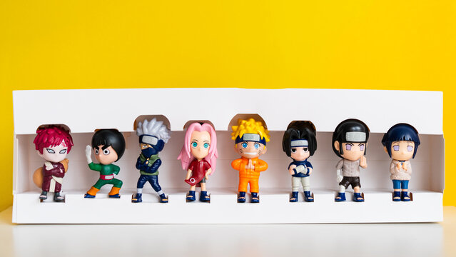 Bangkok, Thailand - 30 July, 2025;  Naruto Cartoon character set, Burger King Toy, popular Japanese  animes and mangas