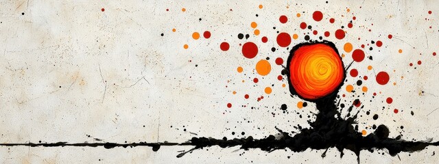 Abstract Fiery Orb Digital Painting with Red and Orange Splashes