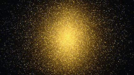 Golden glitter sparkles texture on black creating a shimmering background for festive occasions and celebrations