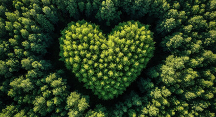 Heart shaped forest aerial view lush green trees nature environmental conservation summer vibrant foliage peaceful landscape love for nature