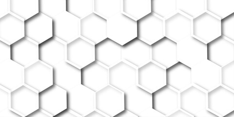 Naklejka premium Abstract white background with hexagons . white Hexagonal Background Luxury White Pattern seamless bright white abstract honeycomb background 3D Futuristic abstract geometric mesh cell texture.