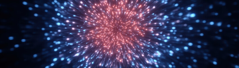 Commerce Without Touch, Bright colorful light burst with glowing particles in dark space creating commerce without touch feeling