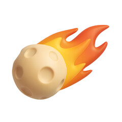 3D Meteor or Asteroid Icon with Fire Trail