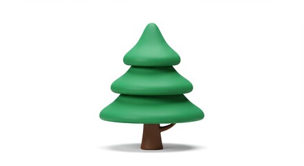 A stylized, green, three-tiered Christmas tree with a brown trunk, isolated on a white background.