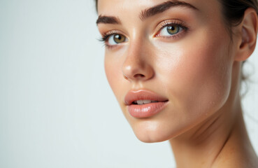 Naklejka premium Woman with clear skin and natural makeup looking at the camera