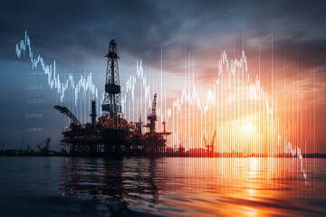 Naklejka premium Double exposure image of the global oil industry.