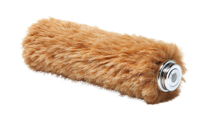 Fuzzy paint roller tool on white isolated background, ideal for home renovation projects.