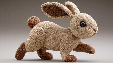 Digital craft art of a rabbit hopping in bamboo rattan environment abstract animal figure in motion