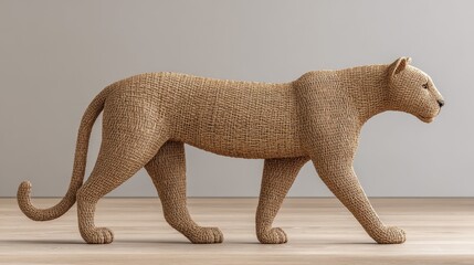 Abstract digital art of rattan tiger figure side profile prowling in a minimalist environment