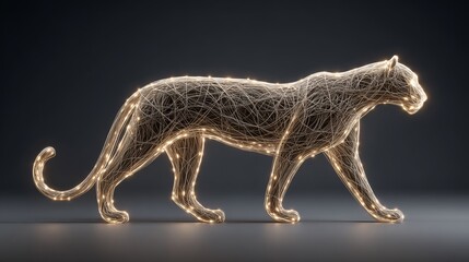 Digital crafting of an abstract tiger figure with fiber optics art installation modern environment artistic viewpoint