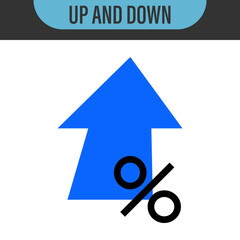 Percent with arrows up and down. Arrow with percentage icon. Increasing and reduction percentage. Growing and decline percent. Element for business, banking, credit, interest rate, finance sphere