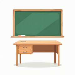 Classroom Scene: Green Chalkboard and Teacher's Desk with Chalk