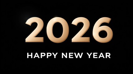Golden 2026 numbers with simple Happy New Year message on black background.
