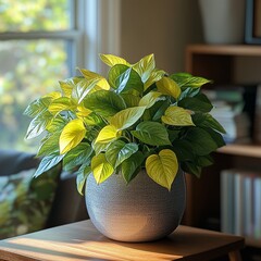  A pot of yellow-leaved Pohto's plant in the living room