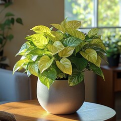  A pot of yellow-leaved Pohto's plant in the living room