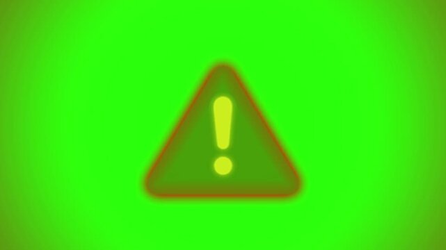 Warning alert symbol on bright green screen