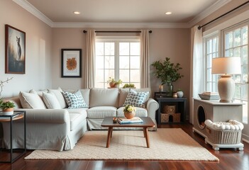 Cozy transitional living room with traditional and modern elements