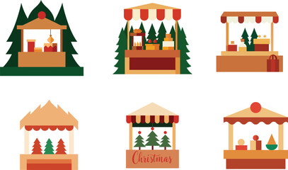 Christmas Market Stall Color Vector Illustration