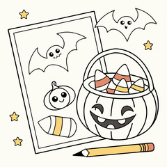 cartoon illustration of a cartoon character for Halloween coloring page