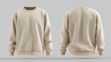 Ultra quality image of front and back view of beige cotton crewneck sweater mockups.