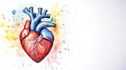 Human heart in watercolor drawing style 